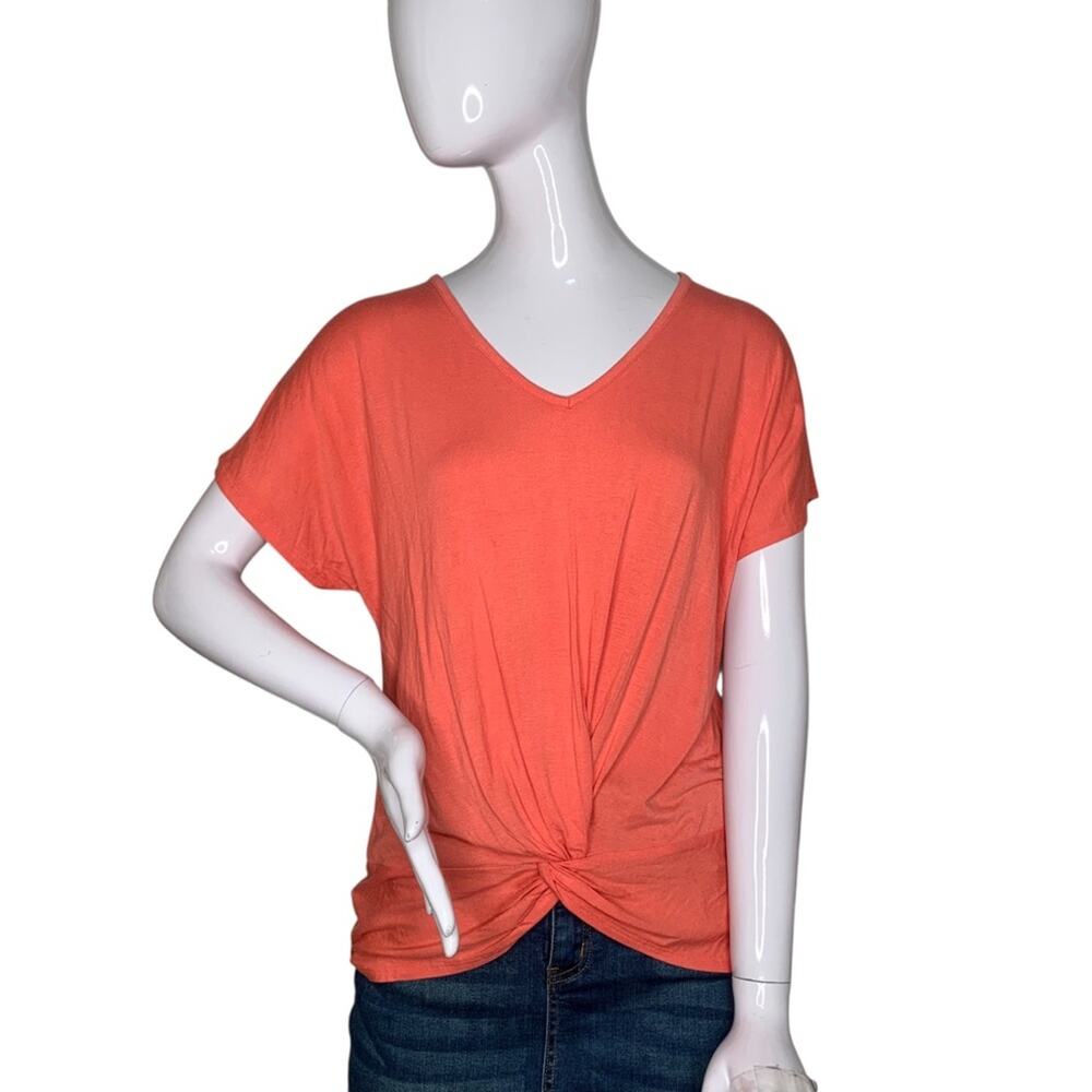 Philosophy Top Short Sleeve V-Neck Front Twist Orange Size M